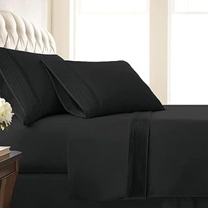 SouthShore FINE LIVING Vilano Pleats, 5-Piece, 21-Inch Extra Deep Pocket Sheet Set, Premium Quality, Easy Care, Shrinkage Free, Sheet Set, Black, Split-King