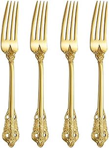 KEAWELL Luxury Dinner Fork, Set of 4, 18/10 Stainless Steel, 8 Inches, Dishwasher Safe, Mirror Polished, Silverware Fork Set (Gold)