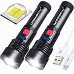 DARKBEAM Torch USB Rechargeable LED Flashlight 2 Pack T002 Super Bright XHP50 3000 Lumen Flash Light Lights Tactical Handheld Zoomable for Hiking, Biking, Emergency