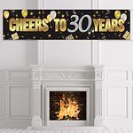 30th Birthday Banner, Happy 30th Birthday Cheers to 30 Years Birthday Sign Gold Glitter Birthday Banner, Anniversary Celebration Backdrop Party Decoration Supplies for 30 Birthday