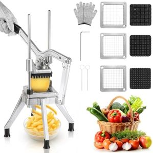 WICHEMI Commercial Vegetable Chopper Dicer Commercial Onion Chopper Dicer w/3 Replacement Blades Vegetable Fruit Chopper French Fry Cutter Heavy Duty Food Dicer Chopper for Potatoes Peppers Mushrooms