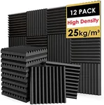 FONESO Acoustic Panels, High Density Soundproof Foam Panels for Walls, Sound Absorbing Panels, Acoustic Foam Panels Fire Resistant for Studio Recording (Black, 1"x12"x12" 12Pack)