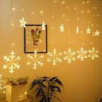 Quace 8 Modes Waterproof 138 LED Snowflake String Curtain Lights with Star (Warm White,Corded Electric,Plastic,Straight)