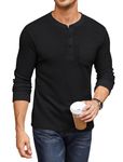 COOFANDY Mens Regular Fit Shirts Long Sleeve Henley Shirts for Men Regular Waffle Pullover with Pocket Black L