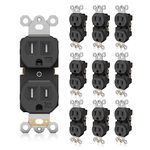 TOPELER 10 Pack Duplex Wall Receptacle Outlets, Tamper-Resistant Electrical Outlets, 15A 125V 1850W, Residential Grade, Self-Grounding, 2-Pole, UL Listed, Black