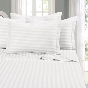 Elegant Comfort Best, Softest, Coziest 6-Piece Sheet Sets! - 1500 Premier Hotel Quality Luxurious Wrinkle Resistant 6-Piece Damask Stripe Bed Sheet Set, King White