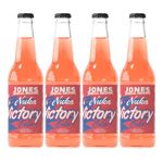 Four (4) Bottles of Jones Soda Co. Special Release - Nuka Cola Bottle Victory | Fallout Merchandise | Cane Sugar Soda | Craft Soda Pop | Soda Soft Drinks | Glass Bottle Soda | Peach & Mango Flavor