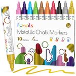 Funcils Metallic Liquid Chalk Markers for Chalkboard Signs, Blackboard, Window, Labels, Bistro, Glass, Car (10 Pack, 6mm) - Wet Wipe Erasable Ink Chalk Board Markers, Reversible Tip Liquid Chalk Pens