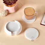 STLYZ White Marble Coaster Set for Tea Coffee Cocktail Real Solid Marble Coaster with Stand Table Decorative Coaster for Hot & Cold Drinks (6 Pcs) (10 x 10 x 1.5 cm)