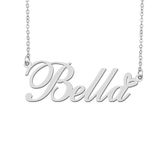 Silver Bella Name Necklace Heart Charm Pendant Stainless Steel Mother Day Jewelry for Best Friends Familys 16"