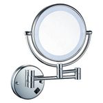 JPS LED Magnifying Shaving Mirror for Bathroom, Makeup Mirror with Light for Bathroom, Magnifying Mirror for Bathroom LED, 5X Magnifying Dual Side Foldable Mirror (8 Inch, Chrome)