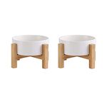 Ceramic Elevated Raised Cat Bowls - Cat Food Dish with Stand - Double Raised Cat Food and Water Bowls Anti Vomiting - Pet Bowl with Anti Slip Rubber pad - Stress Free for Cats and Small Dogs -set of 2