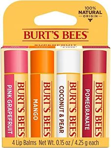 Burt's Bees 100% Natural Origin Moisturising Lip Balm Set, Superfruit - Pomegranate, Coconut & Pear, Mango, Pink Grapefruit, 4 Tubes