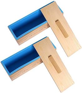KEILEOHO 2 Pack Silicone Soap Mold, 42oz Soap Loaf Mold with Wooden Box and Cover, Flexible Rectangle Soap Molds for Soap Making, Candle, Cake, Chocolates, Muffin, Pudding