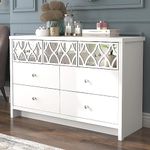 Galano Iris 3 Plus 4 Drawer Chest - Modern Multi Chest with Mirrored Drawers - Organizers and Storage Cabinet for Bedroom – Console for Entryway - Hallway or Living Room - White