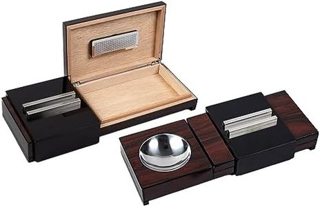 Prestige Import Group 2-in-1 Ashtray with Hidden Cigar Humidor - Stores up to 5-7 Cigars - Color: Brazilian Wood & Black Lacquer Finish