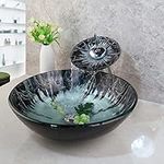 Shining Bathroom Vessel Sinks Round Tempered Glass Basin Bowls Above Counter Vessel Sinks for Bathrooms Glass Vessel Sinks Bowl Sinks for Bathrooms with Faucet and Drain Combo