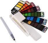 SYGA Watercolor Paint Set Foldable 42 Colors with 1 Brush Pen and Sponge Platte Portable Travel Solid Watercolor Painting Kit