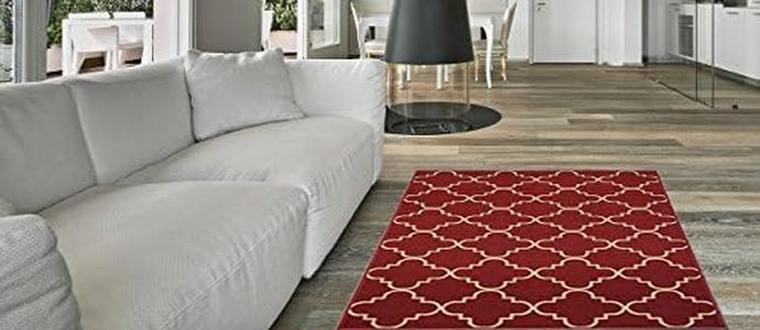 Rubber Backed Area Rug, 58 x 78 inch, Trellis Carmine Red, Non Slip, Kitchen Rugs and Mats