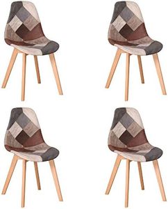 BenyLed Ensemble de 4 Chaises de Salle à Manger Chaises Patchwork avec Pieds en Bois Chaise Longue Scandinave pour Cuisine, Salon, Café, etc, (PU)
