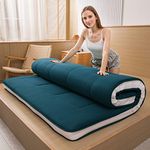 MAXYOYO Futon Mattress, Padded Japanese Floor Mattress Quilted Bed Mattress Topper, Extra Thick Folding Sleeping Pad Breathable Floor Lounger Guest Bed for Camping Couch, Bluestone, Queen