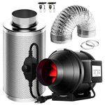 SunStream Ventilation Kit 6 Inch 390 CFM Inline Fan with Speed Controller, 6 Inch Carbon Filter and 25 Feet of Ducting for Grow Tent with 1/8'' heavy duty rope