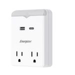 Energizer Multi Plug Wall Outlet Extender with Nightlight (2) AC Power Outlets (1) Type C Port (1) USB A Port (2.4A Total Output) Grounded Power Strip Expander Outlet Splitter Plug in Adapter