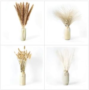 Pampas Grass 100 pcs | 17" Natural Dried Grasses | White Brown Reed and Bunny Tails | Artificial Flower Arrangements | Fluffy Boho Wedding Home Decor | M&W