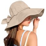 AMOVO Women's Sun Hat Ultra Wide Brim Bucket Hat for Summer Cotton Sun Hats UV Protection Beach Hats Fishing Cap (Khaki)