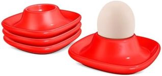 Flexzion Soft Boiled Egg Holder Set - 4-Piece Red Ceramic Egg Cup, Stackable Egg Coddler Cups with Base for Serving, Breakfast, Brunch - Kitchen Table Decor, Red