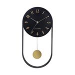 Modern Pendulum Wall Clock - Decorative and Unique Metal Frame, with 8 Inch Face - Contemporary, Minimalist Design, with Silent Battery Operation - Includes Both Black and Gold Pendelum