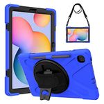 Gerutek Shockproof Case for Samsung Galaxy Tab S6 Lite 10.4 2024/2022/2020, Heavy Duty Rugged Case with 360 Rotating Stand/Hand Strap, Pencil Holder Protective Case for Galaxy Tab S6 Lite Tablet,Blue