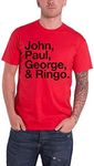 The Beatles Men's John Paul George and Ringo Short Sleeve T-Shirt, Red, Large