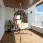 Rattan Hanging Egg Chair with Stand, Foldable Wicker Hanging Hammock with Cushion Pillow for Indoor Outdoor, 330LBS Capacity - Yardlab