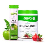 OZiva Plant Based HerBalance for PCOS Supplements for Women 250g and OZiva ACV Moringa For Weight Loss | 3-in-1 Fat Oxidation Formula, 15 Effervescent Tablets (Green Apple)