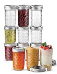 GINOYA BROTHERS 320 ml. High Ball Mason Glass Jars For Kitchen Storage With Airtight Silver Lid [Pack Of 8]