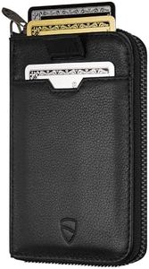 Vaultskin Notting Hill Minimalist Leather Zipper Wallet for Women and Men: Slim Multi Cardholder with RFID Blocking and Keychain Ring (Black)