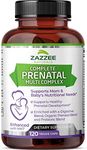 Zazzee Extra Strength Complete Prenatal Multi Complex, 120 Vegan Capsules, 2 Month Supply, 23 Essential Vitamins & Minerals, MK7, 10 Billion CFU Probiotics, Prenatal Enzymes, Organic Herbal Blend