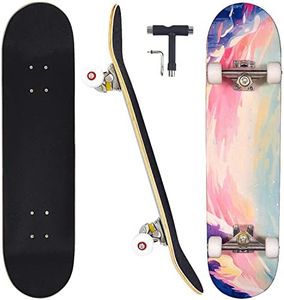 CAPARK Skateboards for Beginners Adults Youths Teens Kids Girls Boys 31 Inch Pro Complete Skate Boards 7 Layer Canadian Maple Double Kick Concave Longboards (Ocean)