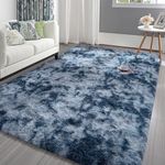 Pettop Plush Carpets Tie-Dye Rugs, 3x5 Feet Fluffy Rug for Living Room Bedroom Girls Boys Kids Room, Fluzzy Plush Rug for Nursery Playroom Dorm Teen Room Decor, Non-Slip Rectangular, Blue Grey