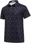 Mens Black Polo Shirt Short Sleeve Golf Shirts for Men Dry Fit Polo Shirts for Men Casual Print Polos Hawaiian Shirts