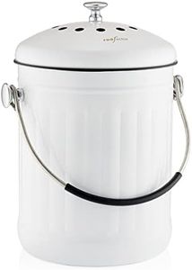 RED FACTOR Premium Compost Bin for Kitchen Countertop - Stainless Steel Food Waste Bucket with Innovative Dual Filter Technology - Includes Spare Filters (White, 1.3 Gallon)