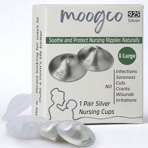 Moogco The Original Silver Nursing Cups - Nipple Shields for Nursing Newborn - Breastfeeding Essentials - Newborn Essentials Must Haves - Nipple Covers Breastfeeding - 925 Silver (X-Large)