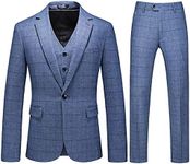 Mens 3 Piece Suits Slim Fit Tweed Suit Plaid Slim Fit Suits for Men One Button Suit Tuxedo Set, Light Blue, Large
