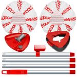 2 Pack 40% Deep Cleaning Spin Mop Heads Replacement Compatible with Vileda Turbo Mop System, Upgraded Scrub Brush and 1 Mop Base,1 Mop Handle Combo Set, Red Microfiber Mop Replace Head Refills