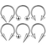 ZS 16G Spiked Horseshoe Nose Septum Rings, Stainless Steel Daith Earrings Spike Lip Ring, Nipple Helix Rook Piercing Jewelry for Women Men (Sliver-12mm)