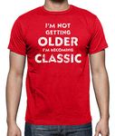 Funchious I'm Not Getting Older I'm Becoming Classic Birthday Gift Men's Shirt (Large, Red)