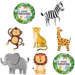 8 Pcs Jungle Safari Animal Balloons, KUAOOAUK Wild One Birthday Zoo Jungle Decoration, Large Giraffe Elephant Lion Foil Balloons for Kids Boys Jungle Theme Birthday Decorations Baby Shower Supplies