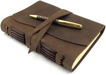 Leather Journal Writing Notebook, A5 Vintage Handmade Leather-Bound Notepads For Men & Women Antique Leather Travel Diary 20x15cm - Unlined Paper Best Gift Note Book Write In Art Sketchbook + Free Pen