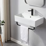 SHACO Wall Mounted Bathroom Sink with Towel Rack, 21" X 12" Modern Wall Mount Sink, Sinks for Small Bathrooms Wall Hung Sink, White Rectangular One Hole Lavatory Vanity Porcelain Ceramic Bathroom Sink